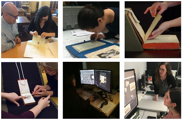 Composite of images showing some of the contributors to the digitization process. Tasks shown include assessment, handling, and quality assurance.